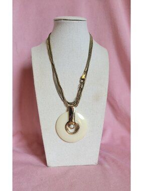 Vintage Chico's Gold Tone Layered Round Funky Pendant Necklace N1B